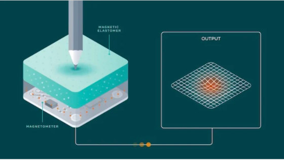 ReSkin 讀取其內(nèi)部磁場中的變化以執(zhí)行觸覺感知的表ç¤?